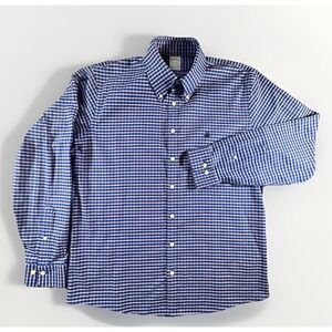 Brooks Brothers Milano Fit Shirt L‎ Blue Red Plaid Non Iron Stretch Cotton Blend
